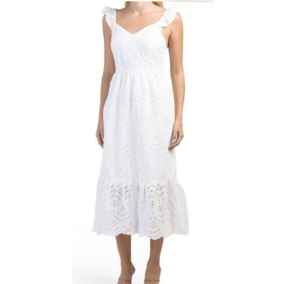 SINCERELY JULES Eyelet Sleeveless Sundress Dress Casual Summer White M 56-15 - Picture 1 of 13